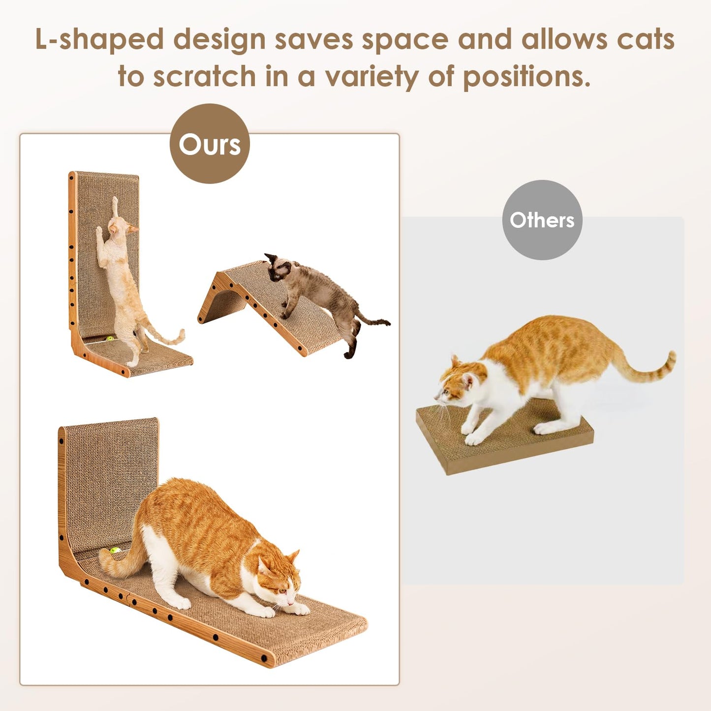 EHEYCIGA L-Shaped Cat Scratcher with Ball Toy – Brown