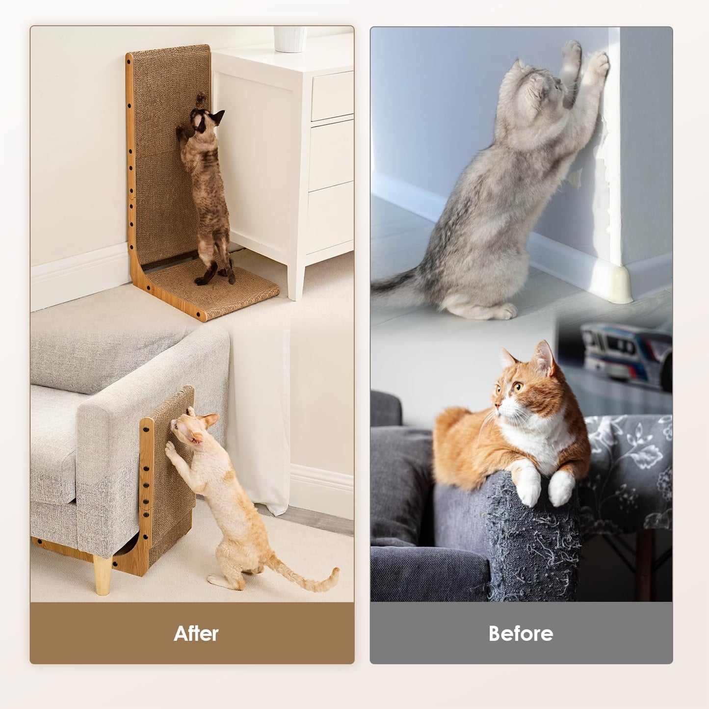 EHEYCIGA L-Shaped Cat Scratcher with Ball Toy – Brown