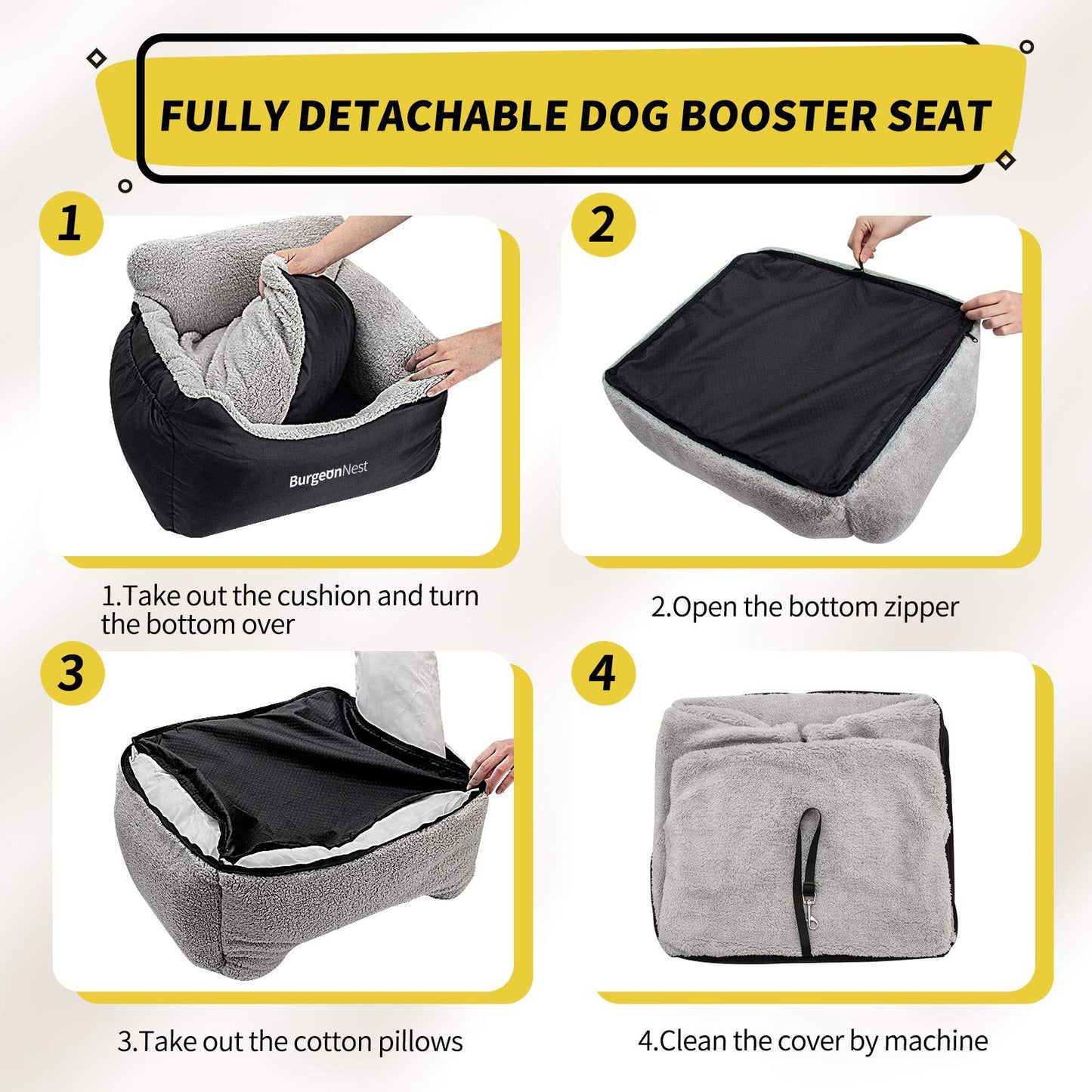 BurgeonNest Dog Car Seat for Small Dogs – Black