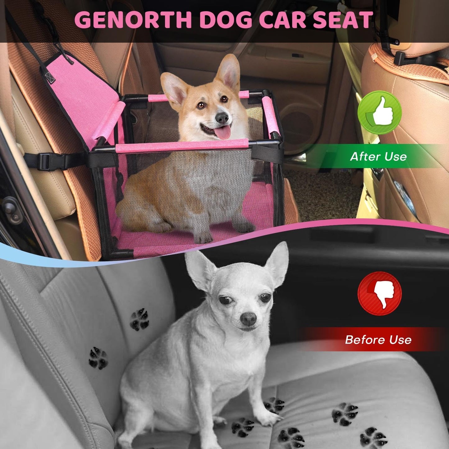 GENORTH Small Dog Car Booster Seat with Leash