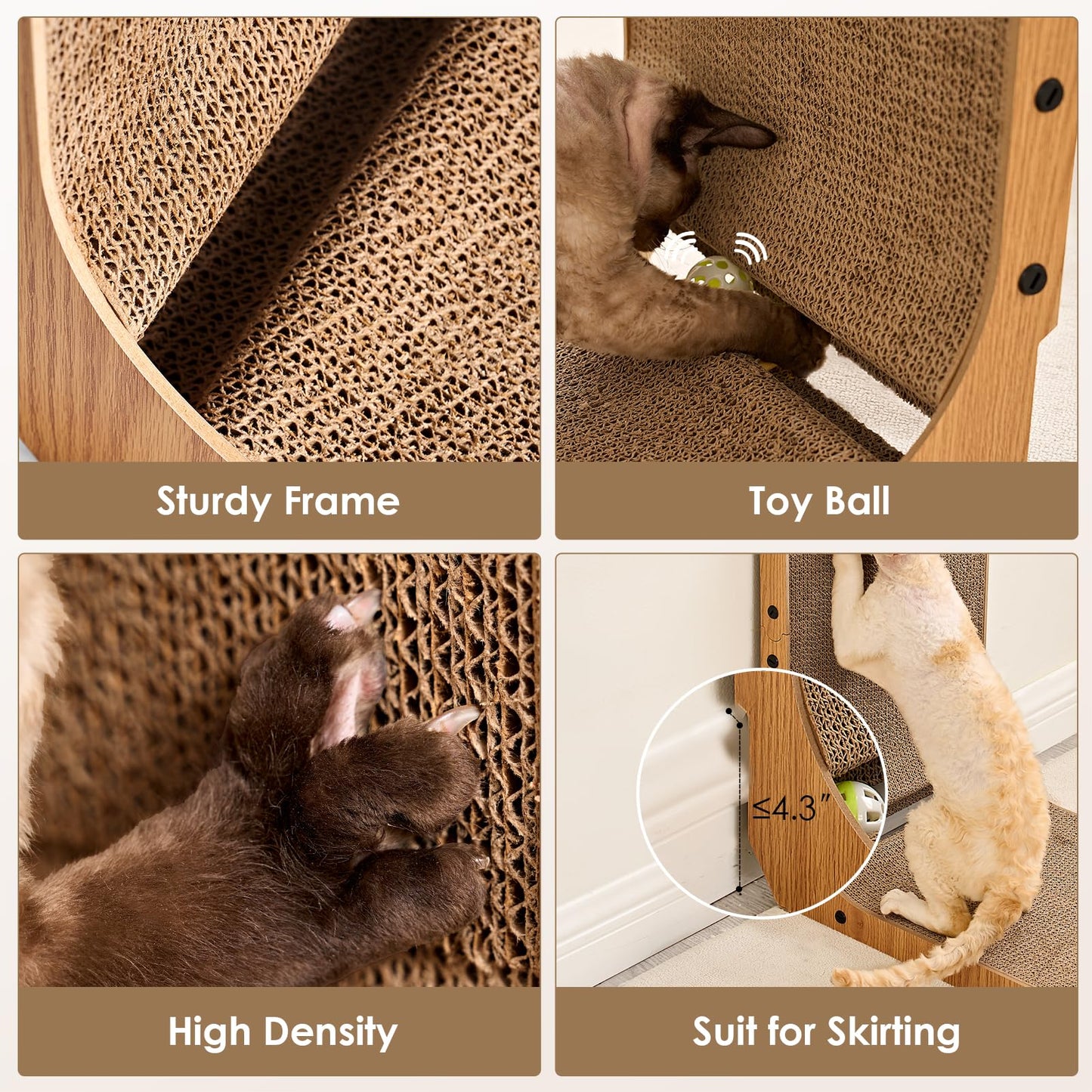 EHEYCIGA L-Shaped Cat Scratcher with Ball Toy – Brown