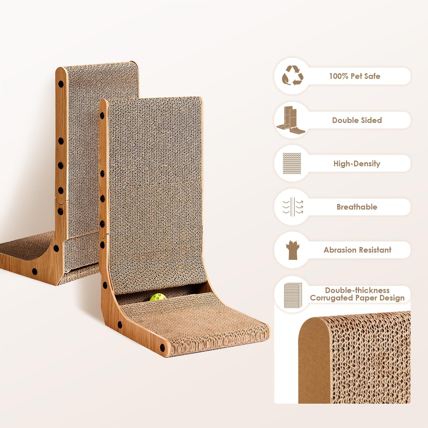 EHEYCIGA L-Shaped Cat Scratcher with Ball Toy – Brown