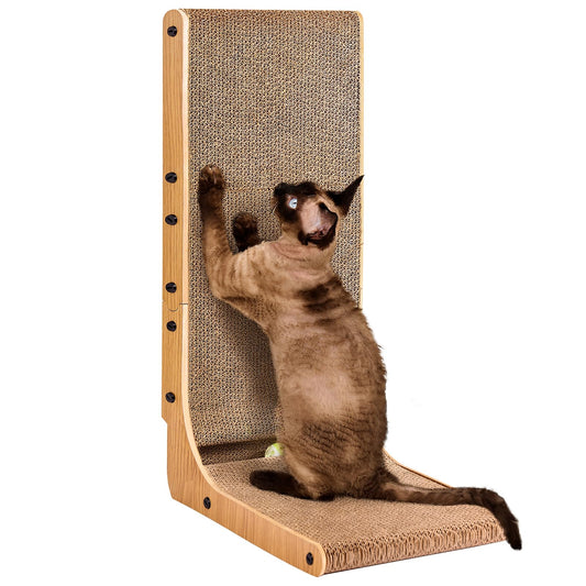 EHEYCIGA L-Shaped Cat Scratcher with Ball Toy – Brown