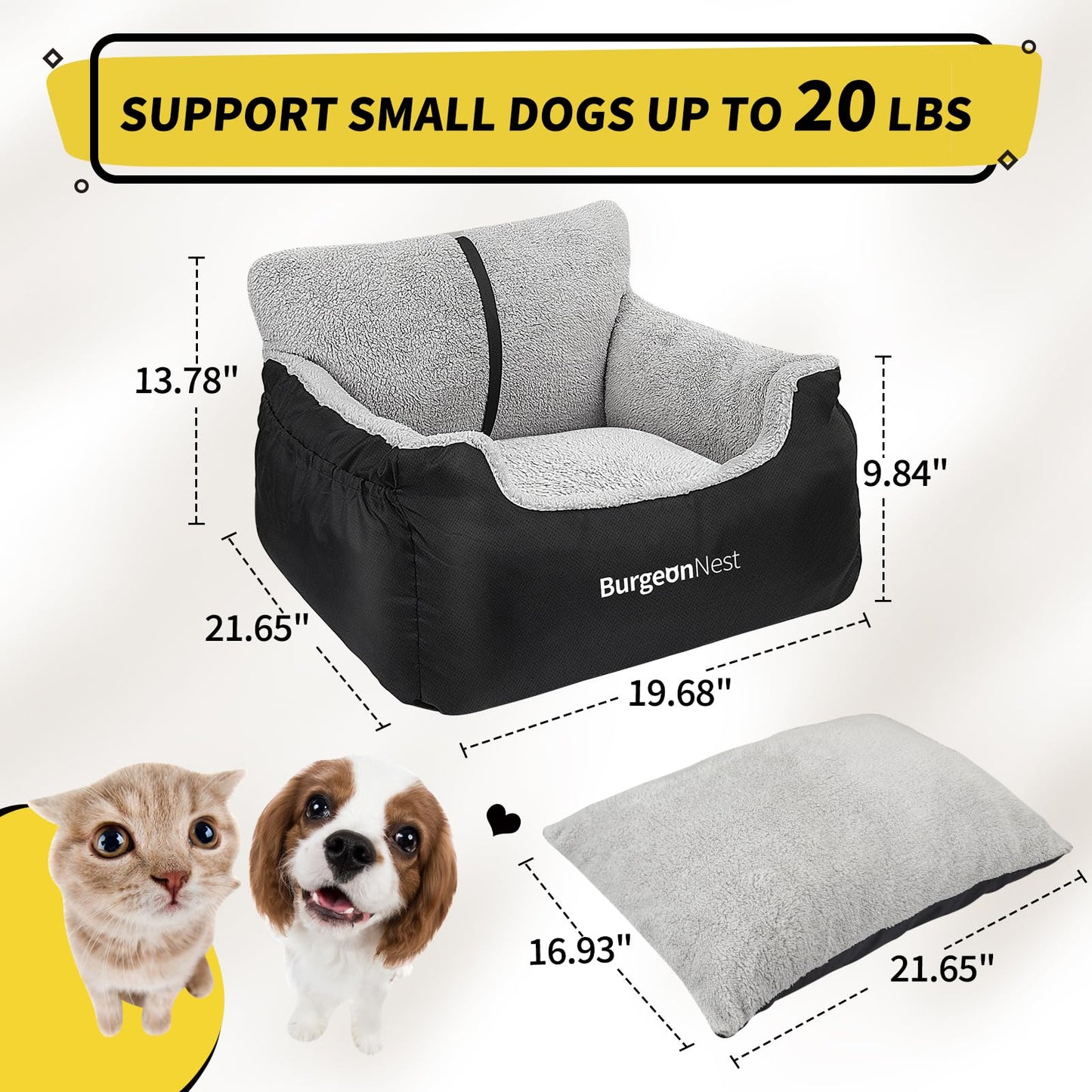 BurgeonNest Dog Car Seat for Small Dogs – Black