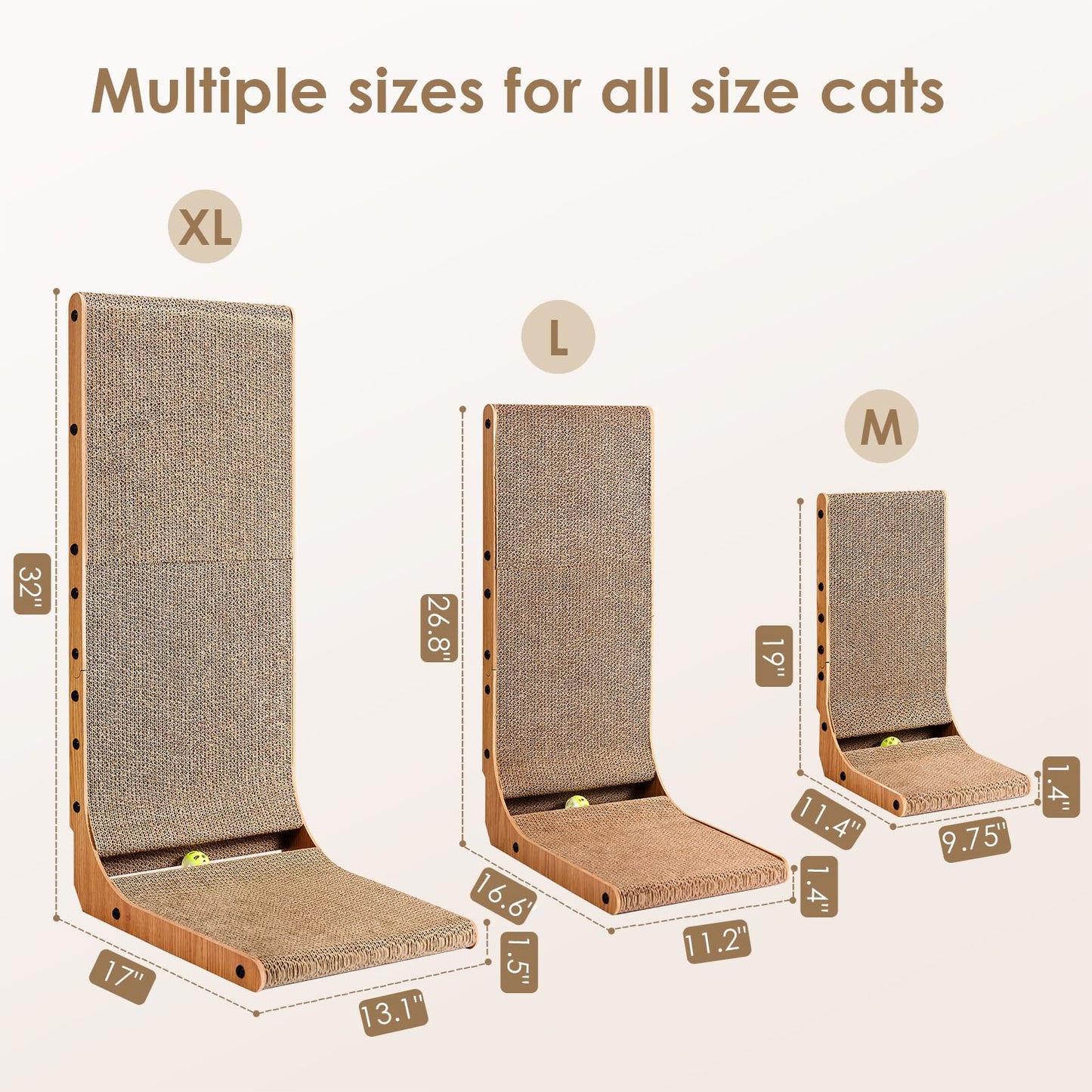 EHEYCIGA L-Shaped Cat Scratcher with Ball Toy – Brown